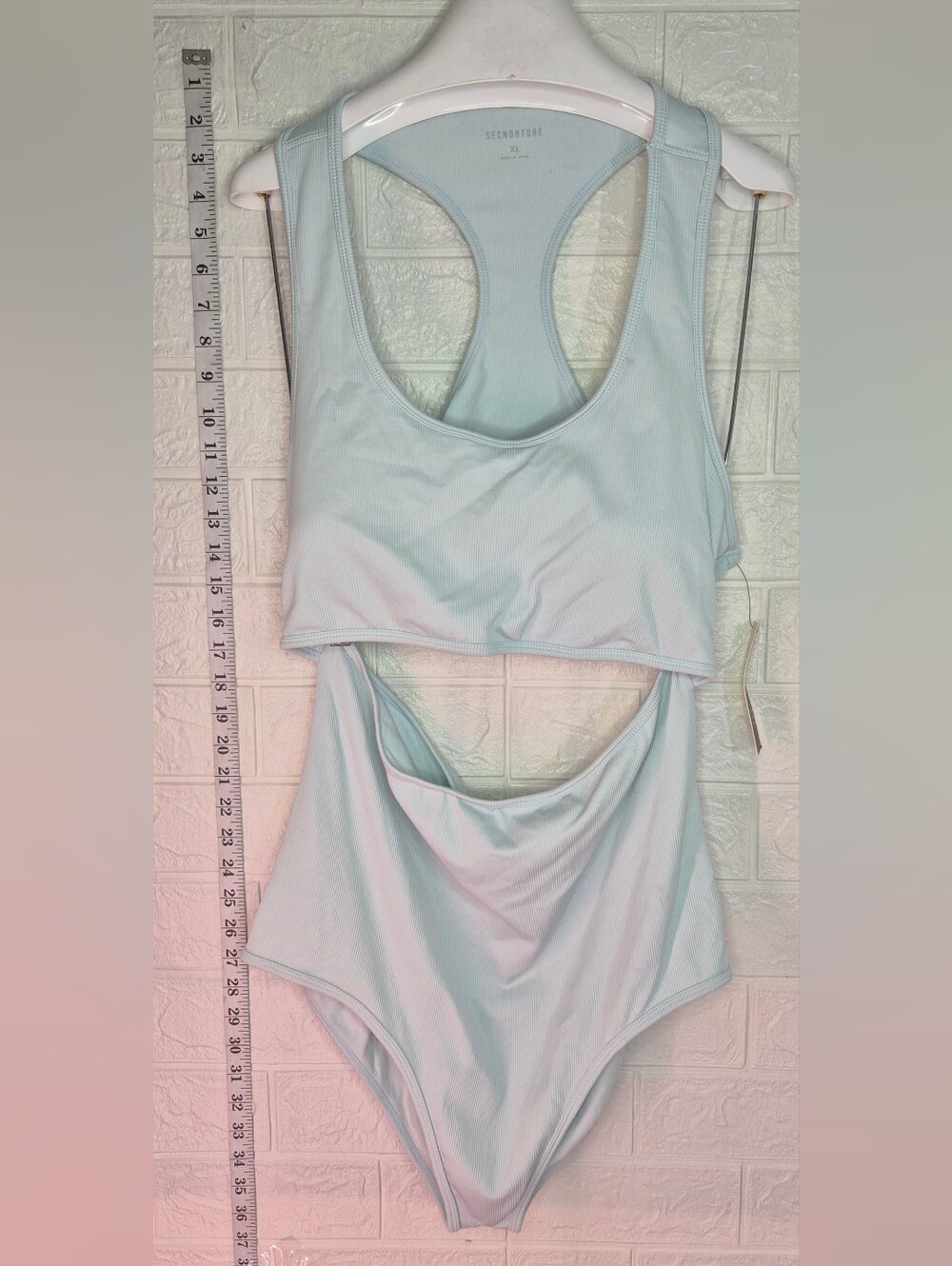 Secndnture Women's Bathing Ribbed Babyblue Monokini Size XL New